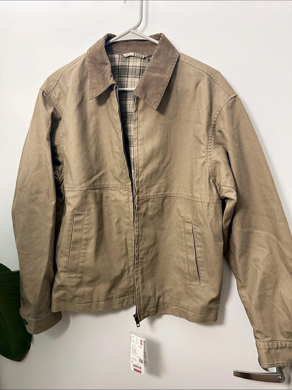 UNIQLO Zip Up Short Blouson Plaid Jacket Brown Size Small